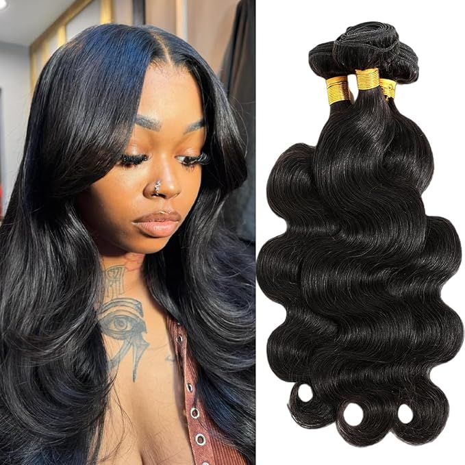 Human Hair Bundles 14 16 18 Inch Body Wave Human Hair 100% Unprocessed Brazilian Virgin Hair 3 Bundles Human Hair Body Wave Hair Extensions Natural Black Color