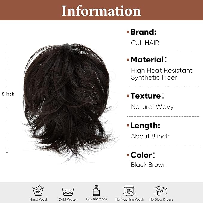 CJL HAIR Claw Clip Short Ponytail Hair Extensions DIY Bendable Metals Messy Bun Hair Piece for Wonen Straight Synthetic Fake Hairpieces Black Brown