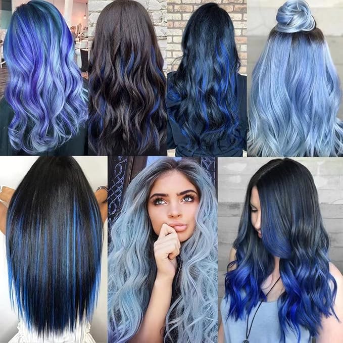 10PCS 20''Light Blue Sapphire Blue Hair Extensions for Girls Wig Pieces Clip in Coloured Hair Extensions for Teens Colorful Hairpieces Party Synthetic Multiple Colors