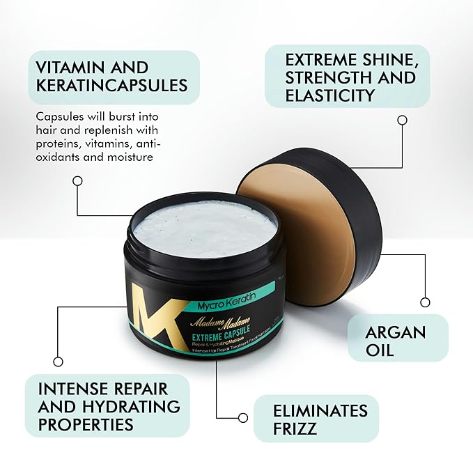 Mycro Keratin Intensive Hydration Hair Mask for Dry, Damaged Hair - Deep Conditioning for All Hair Types (8.45 Fl.oz)