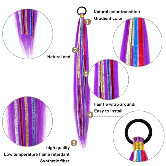 2 Pack Braid Ponytail Extensions, 26 Inch Braided Ponytail Wig with Elastic Tie for Girls (Light Purple, 26 Inch)