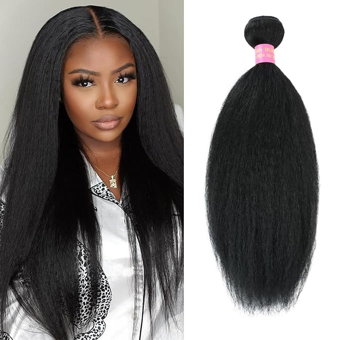 16 Inch Kinky Straight Human Hair Bundles 1 Bundles Yaki Straight Bundles 100% Unprocessed Brazilian Virgin Hair Weave Kinkystraight Human Hair Bundles Natural Black Color
