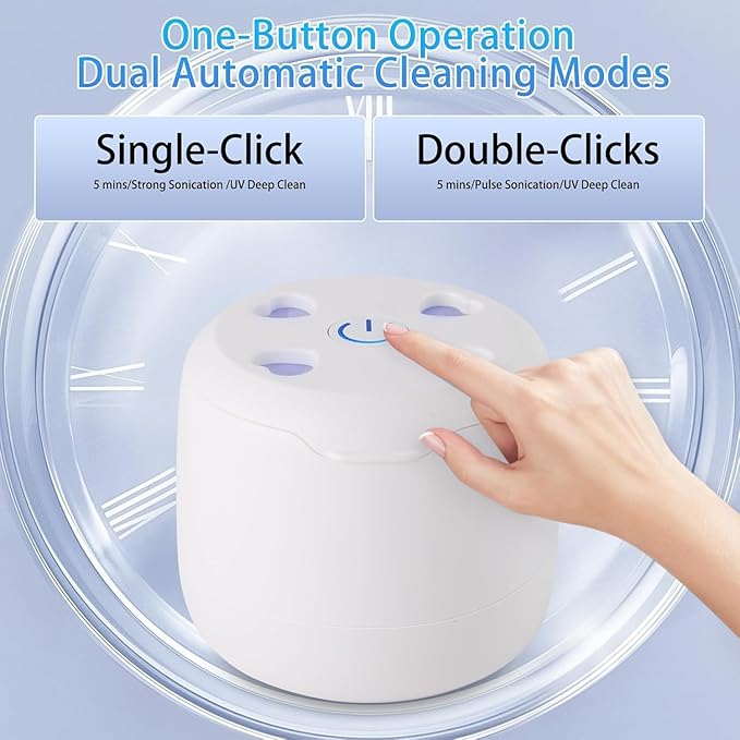 Ultrasonic Retainer Cleaner,42kHz Dental Cleaning Pod for Dentures, Braces, Mouth Guards, Night Guard, Toothbrush Heads, Jewelry, Aligner, UV Cleaner (White)