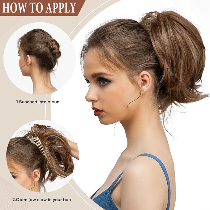 CJL HAIR Claw Clip Short Ponytail Hair Extensions DIY Bendable Metals Messy Bun Hair Piece for Wonen Straight Synthetic Fake Hairpieces Pepper Grey