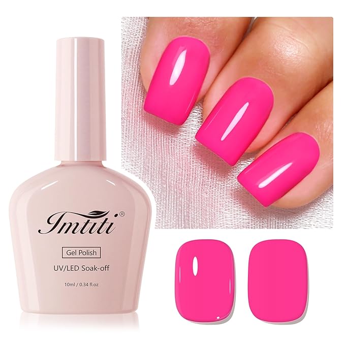 Imtiti Hot Pink Gel Nail Polish, 1Pcs Neon Pink Soak Off UV LED Gel Polish Nail Art Manicure Salon DIY at Home for Spring and Summer (0.34 Fl Oz-954)