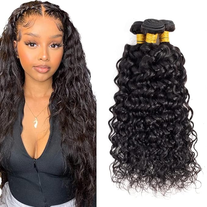 26 28 30 inch #1B Human Hair Bundles Water Wave Bundles Human Hair Wet and Wavy Bundle Double Weft Natural Black Color 300g