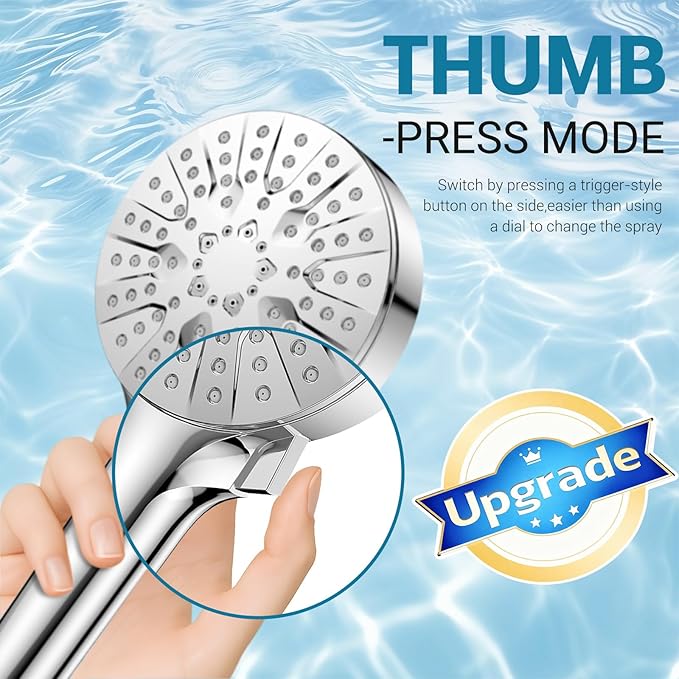 6-Mode Shower Head with Handheld, High Pressure Handheld Shower Heads, Detachable Showerhead 71" Extra Long Stainless Steel Hose Adjustable Brass Joint Holder for Bathroom Upgrade Chrome