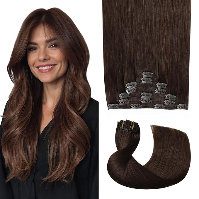 Pro2.0 Remy Real Human Hair Extensions Clip ins 120g Thick 7pcs Color #4 Chocolate Brown Remy Clip in Hair Extensions Real Human Hair 16inch Seamless Double Weft for Women（#4-16inch）