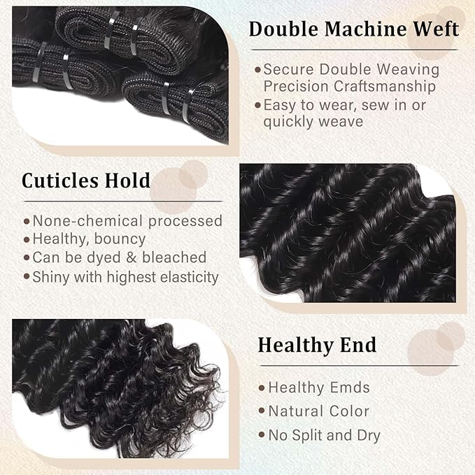 Brazilian Deep Wave Human Hair Bundles 20 22 24 26 Inch 12A Grade 100% Unprocessed Virgin Remy Deep Curly Human Hair Wet and Wavy Extensions 4 Pcs Deep Wave Bundles
