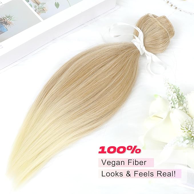 Hair Extensions, 14" Short Clip in Hair Extensions 4PCS Straight Natural Soft Synthetic Hairpiece for Women - Dark Blonde with Light Ends