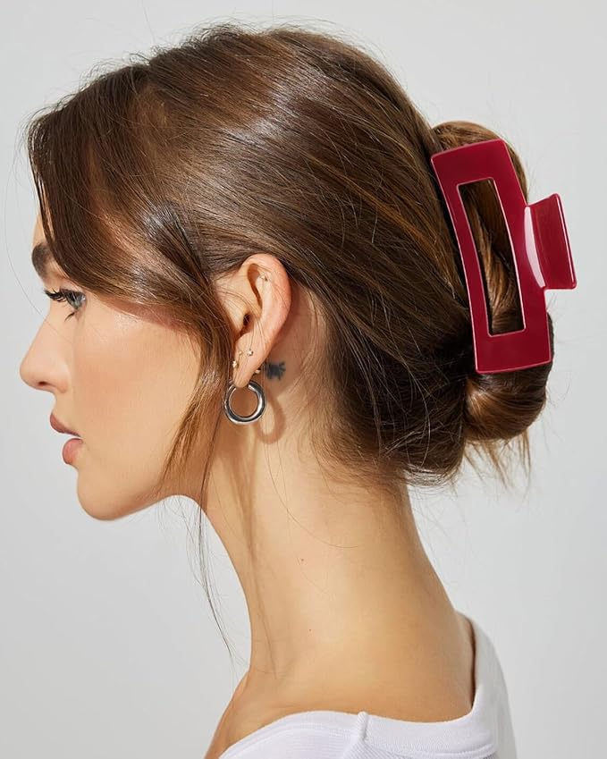 MAORULU Acetate Claw Clip for Women – 4'' Large Cute Hair Clips for Thick Thin Curly Long Hair, Durable Square Hair Clamps Non-slip Jaw Clip, Cherry Red