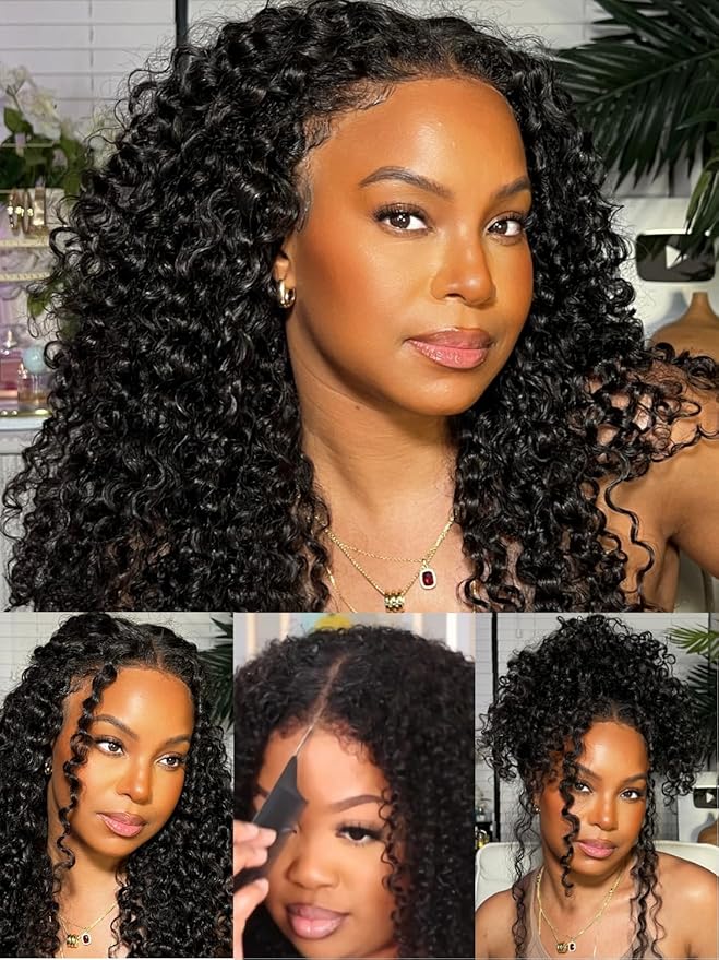 Julia Hair Bye Bye Knots Curly 4C Baby Hairs Lace Human Wig with Kinky Edges Hairline 7x5 Invisible Knots Pre Cut HD Lace Front Glueless Wig Pre Bleached Pre Plucked for Beginners 150% Density 24 Inch