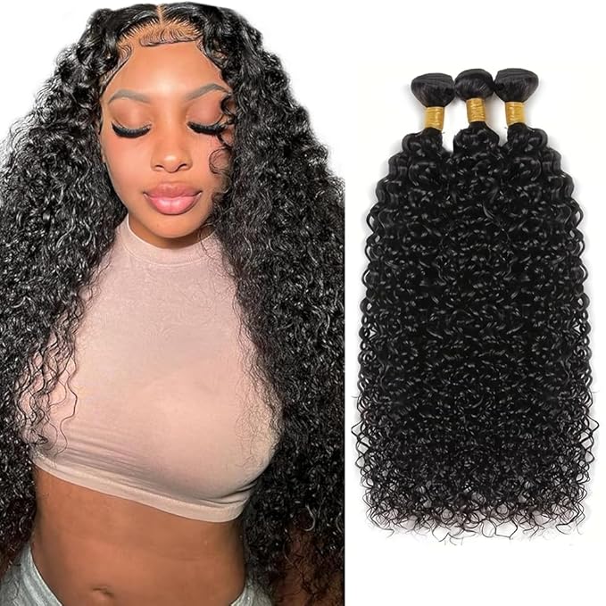 Human Hair Bundles Human Hair Curly Bundles Kinky Curly Bundle 18 20 22 inch Wet and Wavy Bundle Natural Black Color 300g