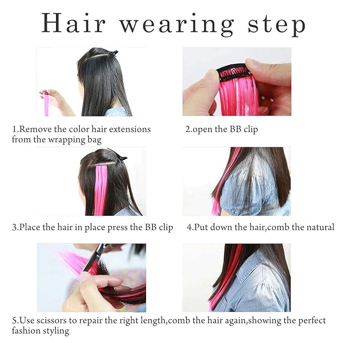 Rhyme 9PCS 21" Colored Clip in Hair Extensions Pink Hair Extensions for Kids Girls Hair Clips Straight Fashion Hairpieces for Party Highlights Hair Accessories (Pink)