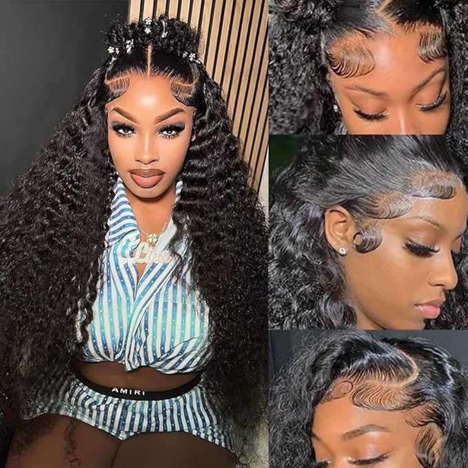 Deep Wave Lace Front Wig 13x6 100% Remy Virgin Human Hair 210% Density HD Lace Frontal Wigs for Black Women Natural Color Pre-Plucked with Baby Hair 22 inch