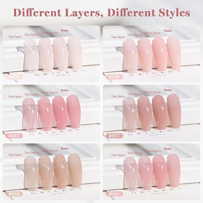 RARJSM Creamy Nude Gel Nail Polish Set Sheer Milky Barely Rose Gray Mauve Eggshell Pink 6 Pcs Neutral Jelly Skin Tone Colors French Manicure Gelpolish Soak Off Curing Requires for Home Salon 7.5ml