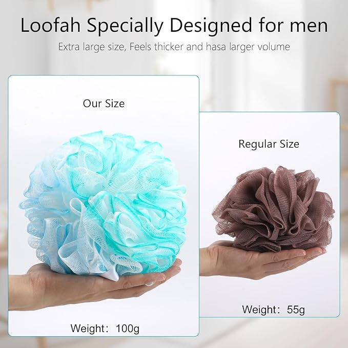 BTYMS Loofah Sponge XXL Large Shower Puffs 100g/pc, Exfoliating Mesh Pouf Bath Scrunchies - Pack of 4