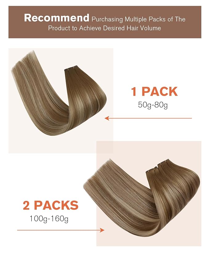 Sunny Hair Genius Weft Remy Human Hair Extensions 16inch Balayage Medium Brown Hand Tied Real Human Hair Light Brown Mix Platinum Blonde Weft Extensions for Women 50g