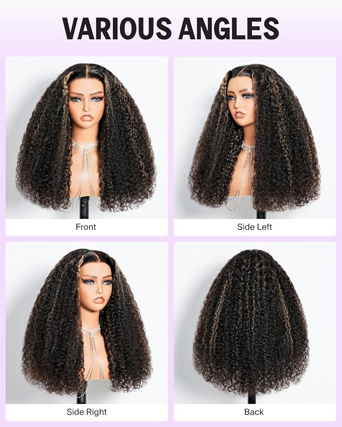 Megalook Highlight Wigs Human Hair Glueless Wear and Go 5x6 Deep Wave Human Hair Wig Pre Plucked Pre Cut Pre Bleached 210 Density Wet and Wavy Human Hair Closure Wig for Black Women 26 Inch 1B/27