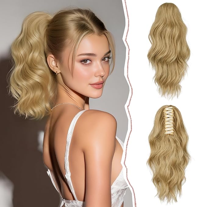 SOFEIYAN 14" Ponytail Extension, Short Wavy Claw Clip in Ponytail Hair Extension Synthetic Hairpieces Black Layered Natural Fluffy Curly Drawstring Ponytail Hair Piece for Women