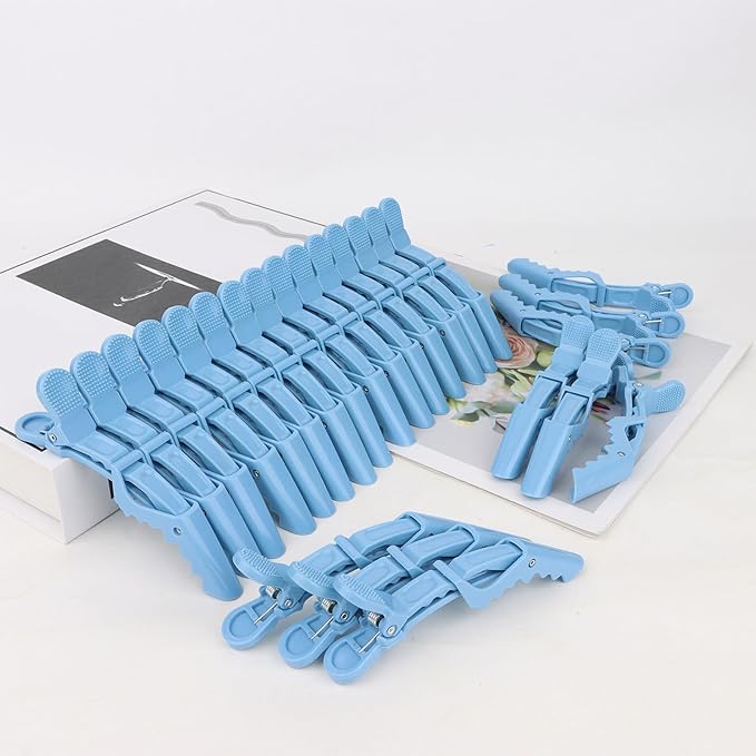 24 Pack Alligator Hair Clips for Styling, Sectioning Crocodile Hair Clips Professional Barber Accessories for Salon of Thick Curly Volume Hair (Blue)