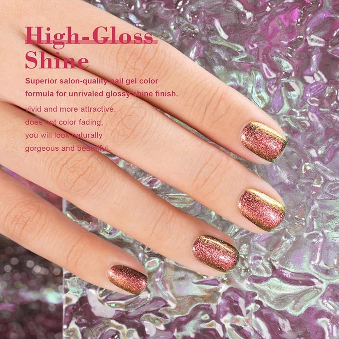 RARJSM Chameleon Gel Nail Polish Glitter Grape Purple to Green Multichrome Color Changing Holographic Gel Polish Curing Requires Sparkle Shimmer Nail Gel Varnish Soak Off DIY at Home Salon 15ml