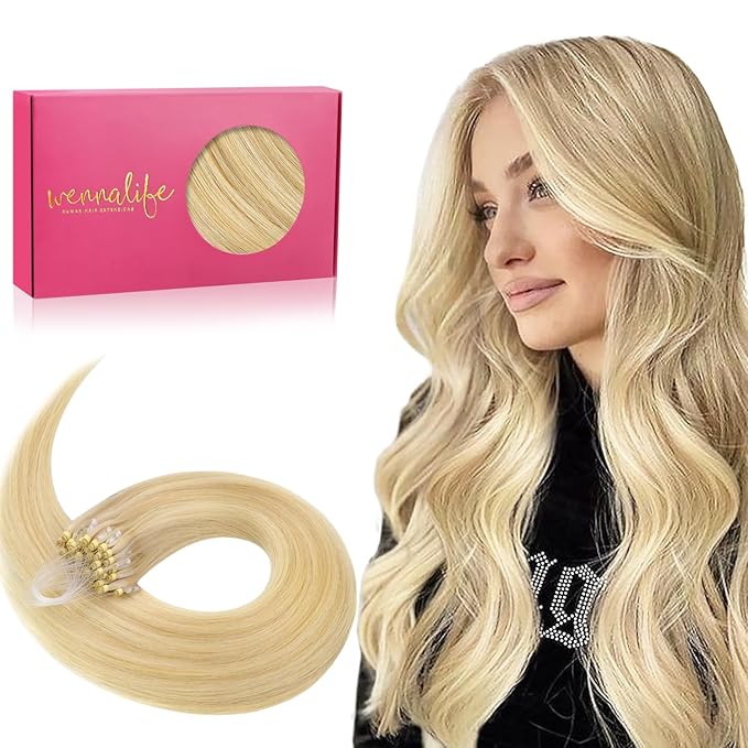 WENNALIFE Microlink Hair Extensions Human Hair, 50g 50s 14 Inch Light Blonde Highlighted Golden Blonde Remy Hair Microbead Micro Link Microloop Microring Invisible Straight Natural Fusion Installation