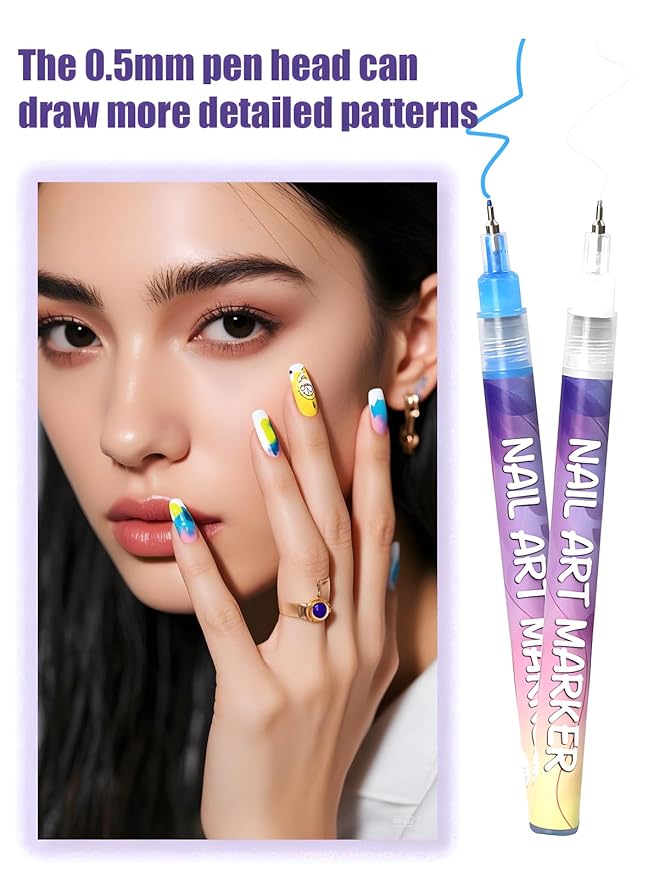 Fine Tips 3D Nail Art Pens, 12 Colors 0.5 MM Nail Marker Pens Nail Point Graffiti Dotting Drawing Painting Liner Pen for Home Salon Quickly Dry Nail Art Christmas Gift