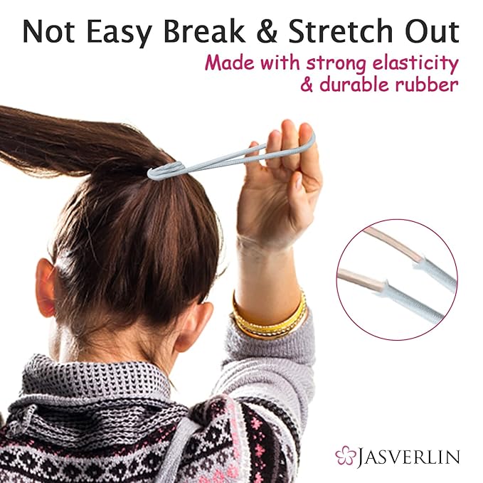 Gray Hair Ties Elastics Ponytail Holder Scrunchies For Women Girls Thick Thin Fine Texture No Crease Damage-free Super Stretch Hairbands 4mm 50 pcs (Light Gray)