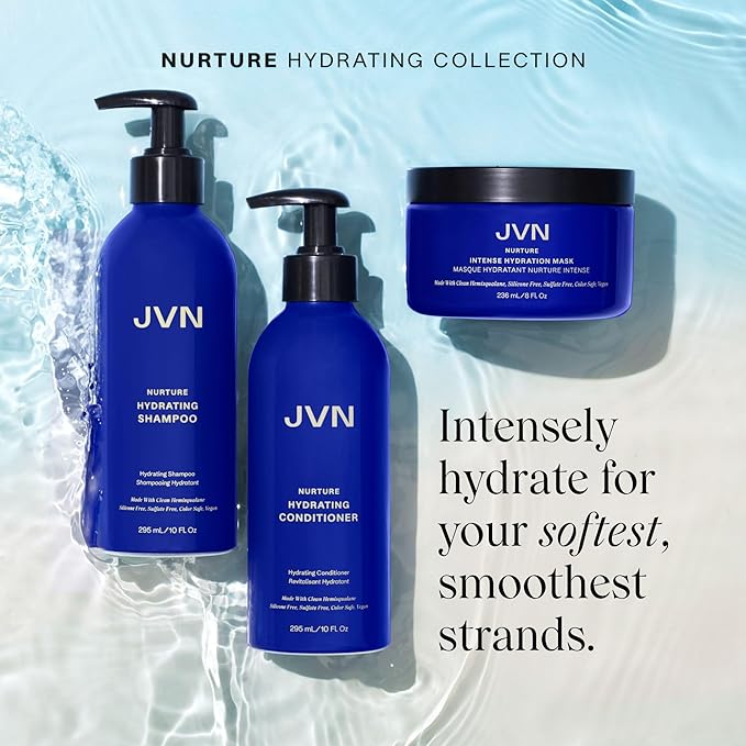 JVN Nurture Hydrating Shampoo, 10 Fl Oz, Detangles & Softens Hair, Moisture and Deeply Nourishing Shampoo, Color Safe Hair Care for Women and Men, Non-Toxic, Silicone and Sulfate Free