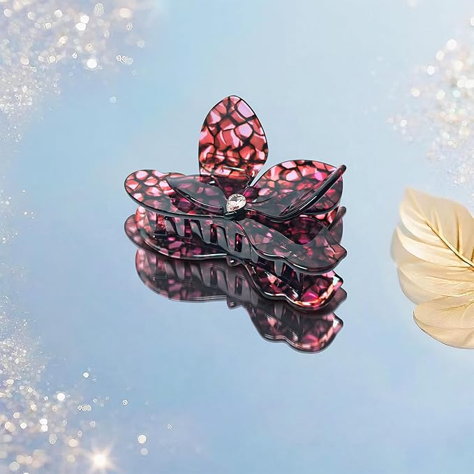Flower Hair Claw Clips,Acetate Flower Hair Clips Cute Large Hawaiian Claw Clips for Women,3.82 Inch, Durable Design for Thick or Thin Hair (Wine Red)