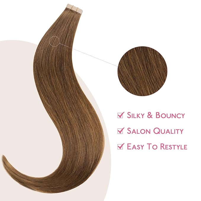 Wennalife Tape in Hair Extensions Human Hair Light Auburn Brown Tape in Extensions, 10pcs 30g 26 inch Remy Invisible Tape Ins Straight Colored Soft Real Human Hair Tape in Extensions Refill Set