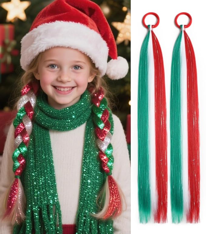 Crazy Hair Day Accessories for Women 20 inch Colored Hair Extensions for Braids Festival Red White Green Ponytail Extension