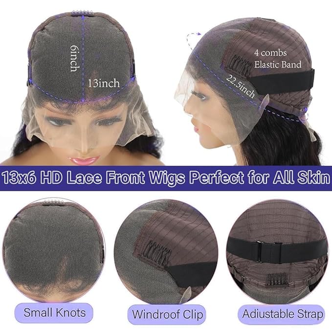 Oxcart Deep Wave Lace Front Wigs Human Hair 28 Inch 200 Density 13x6 HD Lace Frontal Wigs Pre Plucked Glueless Brazilian Virgin Human Wig with Baby Hair Deep Wave Wigs for Women Natural Black