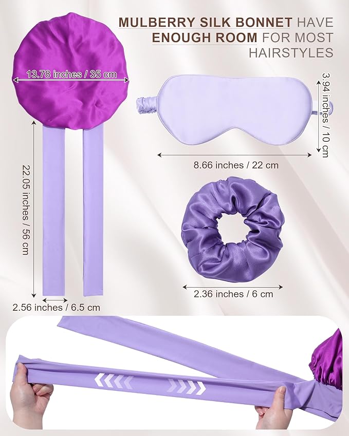 Mulberry Silk Bonnet Sleeping Women Curly Hair Bonnets Tie Band Double Layer Reversible Sleep Bonnet Silk Hair Wrap Sleep Cap