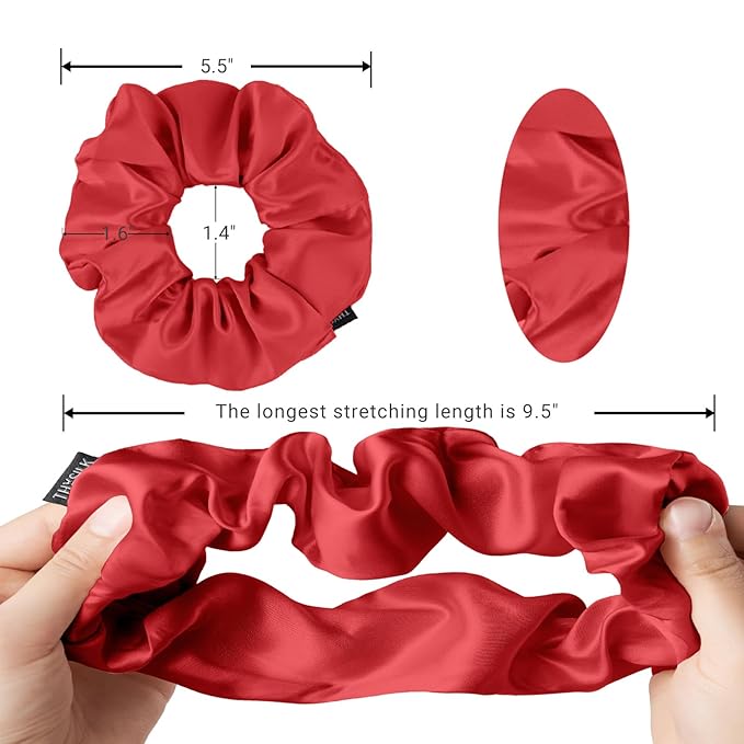 THXSILK Women's Pure Mulberry Silk Scrunchies - Cute Ring Hair Ties for Thick Hair, Red
