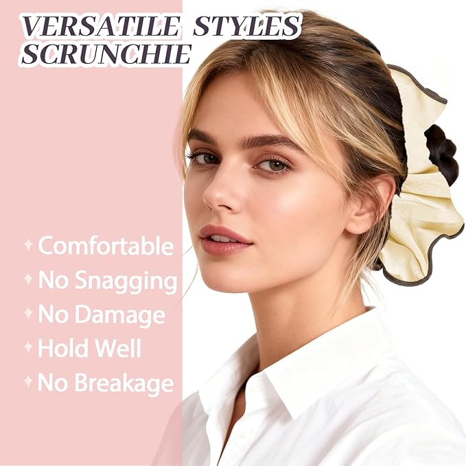 2Pcs Big Satin Scrunchies for Women, Softer Than Silk Scrunchies, Fashion No Crease Hair Ties for Thin Thick Hair,Soft Hair Bands No Damage for Girls, Ideal Gifts for Women (Set 7)