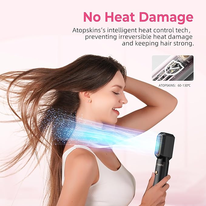 6 in 1 Hair Dryer Brush, Detachable Air Styler, 3 Heat Settings Blow Dryer Brush Frizz-Free Volumizing, Straightening, Curling ALCI Safety Plug for Travel & Home Styling (Black)