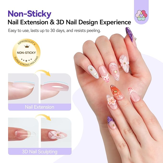 SAVILAND Pro Solid Builder Nail Gel for Nails with 30 g Rhinestone Glue Gel: 30 Days Long Lasting Clear 3D Nail Gel for Nail Extension Nail Art Salon