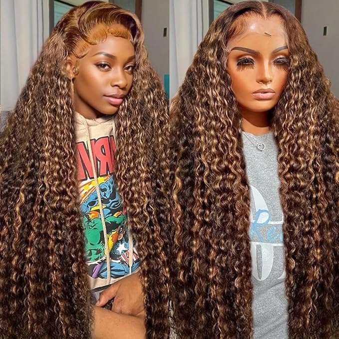 28inch Honey Blonde Wig Human Hair Deep Wave 13x6 Hd Lace Front Wigs Human Hair 4/27 Highlight Ombre Lace Frontal Wig Pre Plucked For Women