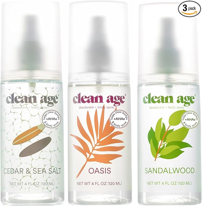Aluminum Free Deodorant & Body Spray for Whole Body - 3 Pack 4oz ea - Wanderlust Collection (Cedar, Oasis and Sandalwood) - Clean Deodorant and Body Spray for Teen Boys and Girls