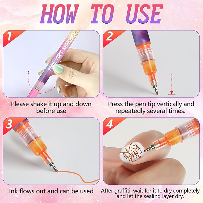 12 Colors Nail Art Pens Set,Fine Tips 3d Nail Art Pens 3d Quick-Dry 0.5mm Nail Polish Pens,Diy Nail Art Marker Graffiti Dotting Pen For Nails Art Design Manicure Nail Diy Decoration