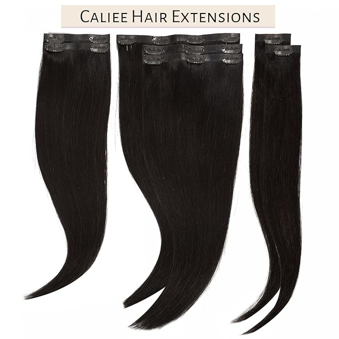Caliee 20Inch Dark Brown Clip in Hair Extensions - 7pcs Real Hair Clip in Extensions - Invisible PU Weft - 110G Thick Full Head - Natural Hair - No Tangling No Shedding