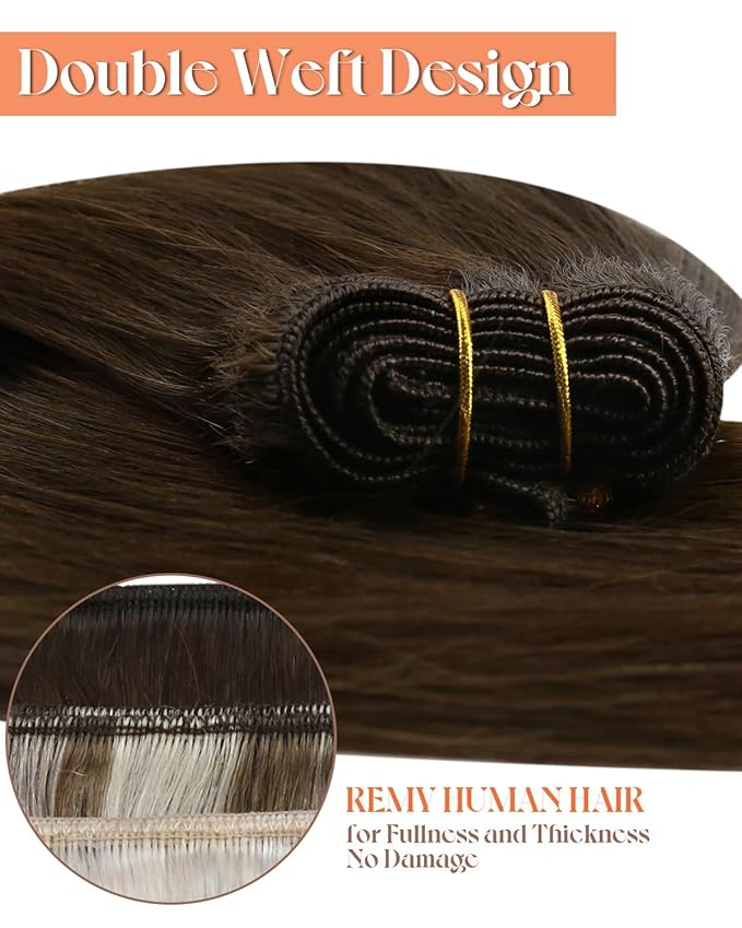 Sunny Hair Human Hair Extensions Sew in Brown Long Weft Hair Extensions Chocolate Brown Human Hair Sew in Extensions Silky Straight 100g