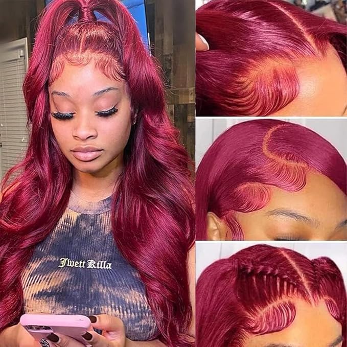 CHEETAHBEAUTY 99j Burgundy Lace Front Wigs Human Hair 22Inch 13x6 Burgundy Wig Human Hair 220% Density Brazilian Virgin Straight Human Hair Wigs for Women Pre Plucked with Baby Hair