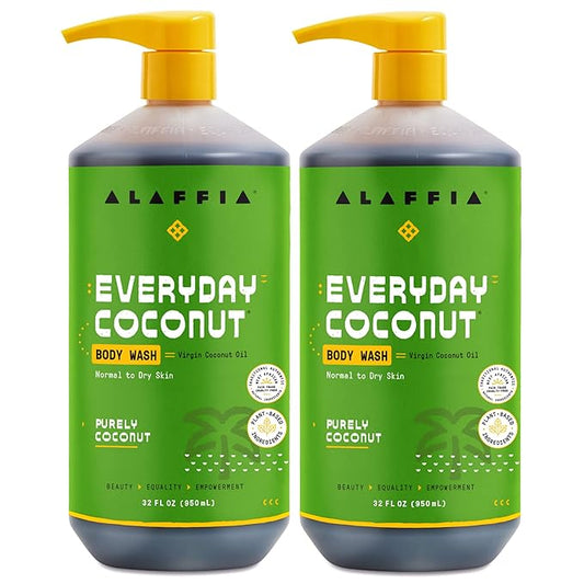 Alaffia Body Wash, Everyday Coconut, 2-Pack – Moisturizing Soap with Nourishing Coffee Berry Extract & Coconut Water, Vegan & Cruelty-Free, 32 Oz Ea