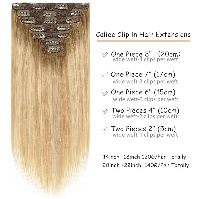 Caliee Hair Extensions Clip in Human Hair 16inch Invisible Double Weft Lace Clip in Hair Extenisons for Full Head 120g Balayage Human Hair Extensions Clip in Remy Hair Extenions Nutural Straight Hair
