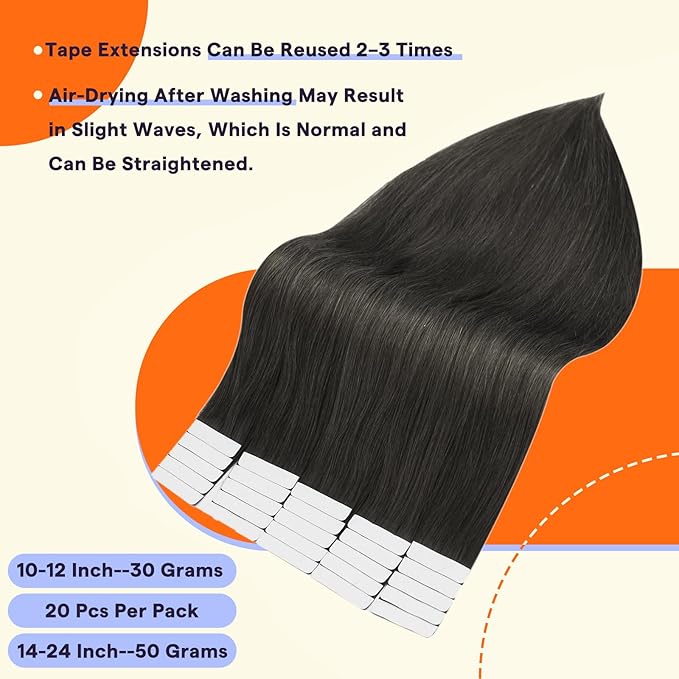 Full Shine Hair Extensions Real Human Hair Tape in Color 1C Mocha Brown 14 Inch Straight Invisible Seamless Tape in Hair Extensions Human Hair 50g Natural Soft and Silky 20PCS for Party