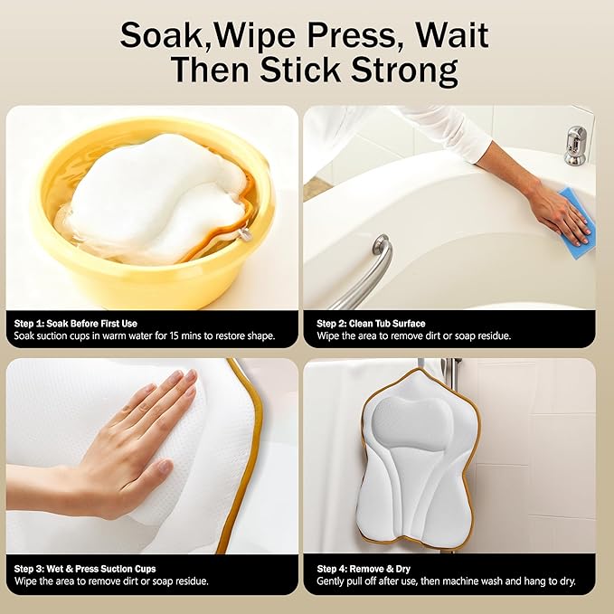 Bath Pillow for Tub - PYRRHIC Luxury Bathtub Pillow 5D Mesh with Neck & Back Support Non-Slip Suction Cups Fast Drying Soft Spa Pillow Relaxing Bath Accessories with Hook Laundry Bag White