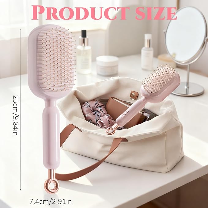 Self Cleaning Hair Brush, Retractable Hair Brush, Massage Comb With Retractable Bristles, Ergonomic Handle Hair Comb, One-pull Clean Anti Static Brushs, Hairs Styling Tools for All Hairs Types (Pink)